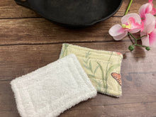 Load image into Gallery viewer, Butterflies and flowers Reusable Kitchen Sponges- Perfect for cleaning dishes, counters and Cast Iron Pots. Mesh side for extra cleaning power.
