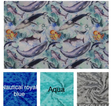 Load image into Gallery viewer, Whales and Sharks Sea   Cotton Weighted Blanket or Lap Pad Cotton Fabric - Toddler, Child, Teen, Adult -Dot Minky - Anxiety, Sleep.
