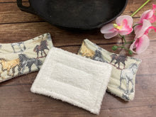 Load image into Gallery viewer, Horse Reusable Kitchen Sponges- Perfect for cleaning dishes, counters and Cast Iron Pots. Mesh side for extra cleaning power.
