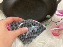 Load image into Gallery viewer, Patterned Pink Cat Reusable Kitchen Sponges- Perfect for cleaning dishes, counters and Cast Iron Pots. Mesh side for extra cleaning power.
