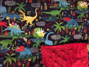 Blue Dino Dinosaur  -Weighted Blanket or Lap Pad Cotton Fabric - Toddler, Child, Teen, Adult -Dot Minky - Anxiety, Sleep.