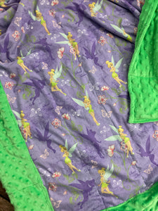 Disney Tinker Bell Weighted Blanket or Lap Pad Cotton Fabric - Toddler, Child, Teen, Adult -Dot Minky - Anxiety, Sleep.