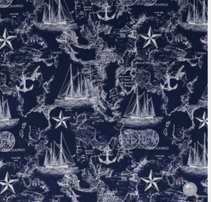 Navy Nautical Maps and Boats Sea Cotton Weighted Blanket or Lap Pad Cotton Fabric - Toddler, Child, Teen, Adult -Dot Minky - Anxiety, Sleep.