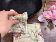 Load image into Gallery viewer, Butterflies and flowers Reusable Kitchen Sponges- Perfect for cleaning dishes, counters and Cast Iron Pots. Mesh side for extra cleaning power.
