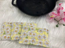 Load image into Gallery viewer, Yellow Daisy Reusable Kitchen Sponges- Perfect for cleaning dishes, counters and Cast Iron Pots. Mesh side for extra cleaning power.
