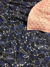 Load image into Gallery viewer, Constellation, Galaxy, Stars Glow in the Dark Weighted Blanket or Lap Pad Cotton Fabric - Toddler, Child, Teen, Adult -Dot Minky - Anxiety, Sleep.
