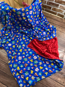 Blue Pokemon Weighted Blanket or Lap Pad Cotton Fabric - Toddler, Child, Teen, Adult -Dot Minky - Anxiety, Sleep.