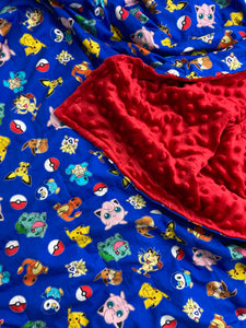 Blue Pokemon Weighted Blanket or Lap Pad Cotton Fabric - Toddler, Child, Teen, Adult -Dot Minky - Anxiety, Sleep.