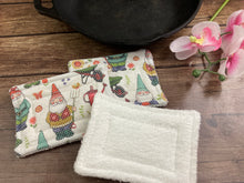 Load image into Gallery viewer, Fun Garden Gnomes Reusable Kitchen Sponges- Perfect for cleaning dishes, counters and Cast Iron Pots. Mesh side for extra cleaning power.
