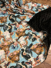 Load image into Gallery viewer, Cow Faces Cotton Weighted Blanket or Lap Pad Cotton Fabric - Toddler, Child, Teen, Adult -Dot Minky - Anxiety, Sleep.
