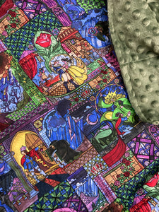 Beauty and the Beast Weighted Blanket or Lap Pad Cotton Fabric - Toddler, Child, Teen, Adult -Dot Minky - Anxiety, Sleep.