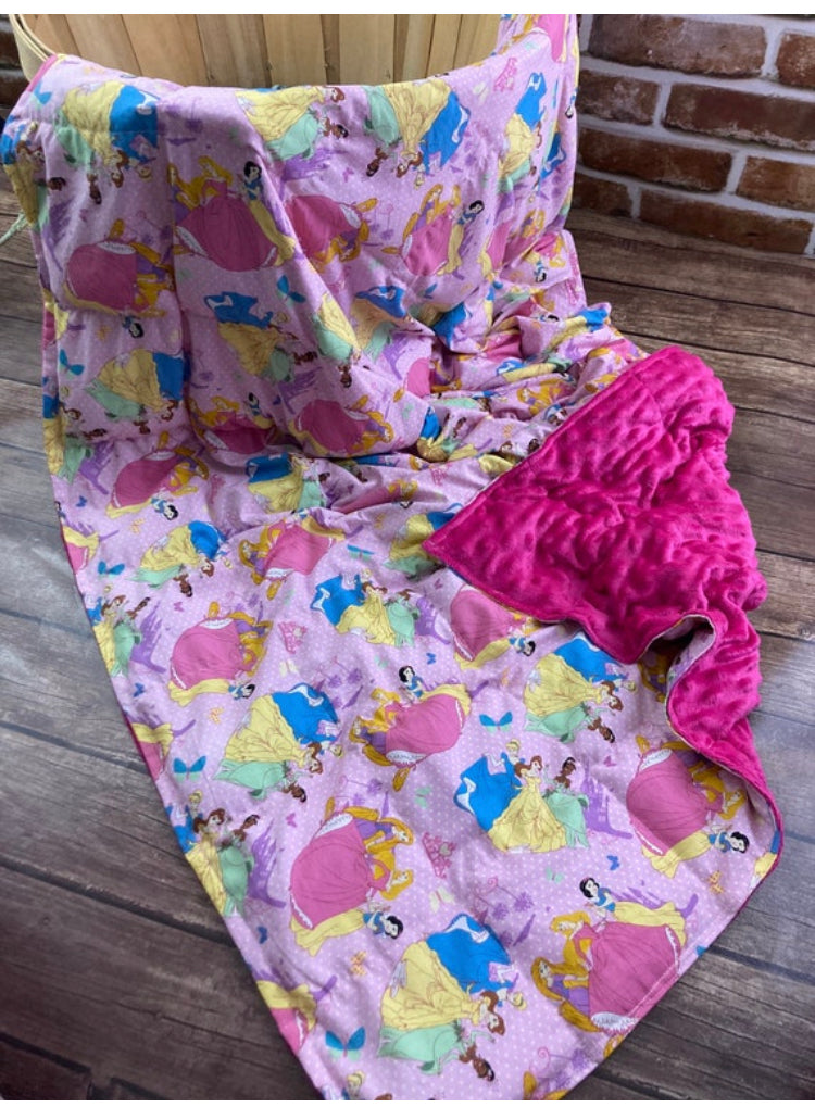 Princess Cinderella, Tiana, Sleeping Beauty - Weighted Blanket or Lap Pad Cotton Fabric - Toddler, Child, Teen, Adult -Dot Minky - Anxiety, Sleep.