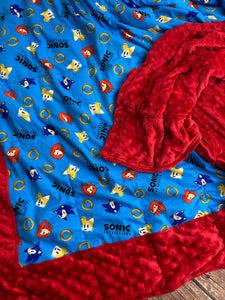 Sonic the Hedgehog Weighted Blanket or Lap Pad Cotton Fabric - Toddler, Child, Teen, Adult -Dot Minky - Anxiety, Sleep.