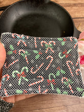 Load image into Gallery viewer, Christmas Candy Canes Reusable Kitchen Sponges- Perfect for cleaning dishes, counters and Cast Iron Pots. Mesh side for extra cleaning power.
