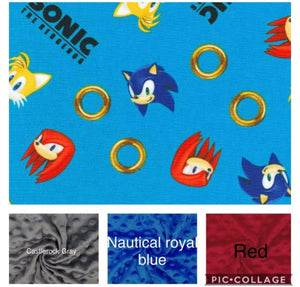 Sonic the Hedgehog Weighted Blanket or Lap Pad Cotton Fabric - Toddler, Child, Teen, Adult -Dot Minky - Anxiety, Sleep.